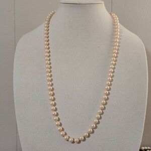 Vintage Pearl Necklace Knotted Strand Filigree Clasp Classic Pearls